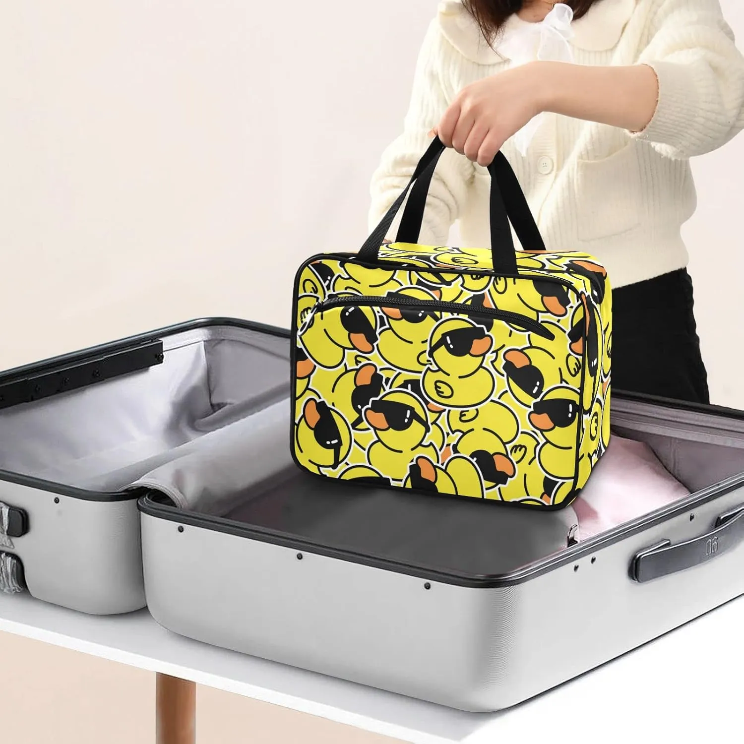 Rubber Duck Sunglasses Toiletry Bag for Women Travel Makeup Bag Organizer with Hanging Hook Cosmetic Bags Hanging Toiletry Bag for Women Men Travel Bag for Toiletries Full Sized Container Brushes