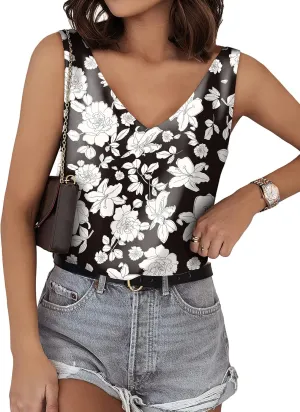 SAMPEEL Womens Tank Tops V Neck Silk Satin Blouses Sleeveless Camisole Tank Top Summer Tops