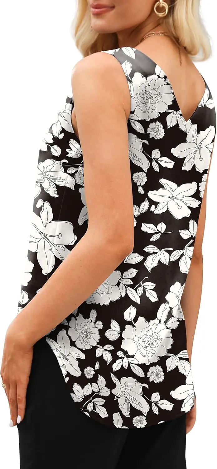 SAMPEEL Womens Tank Tops V Neck Silk Satin Blouses Sleeveless Camisole Tank Top Summer Tops