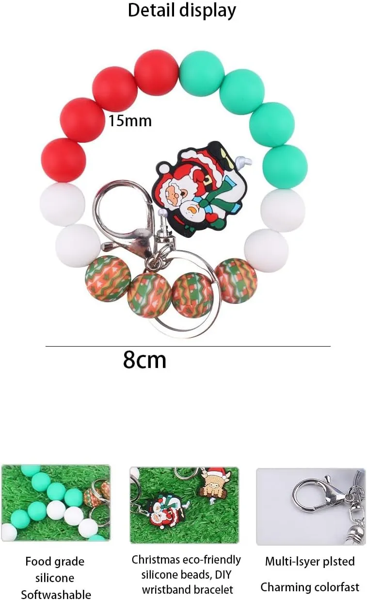 Santa Claus Boots Gloves Yak Silicone Beads Bracelet Keychain Wristlet Cute Key Holder for Women Christmas Charms