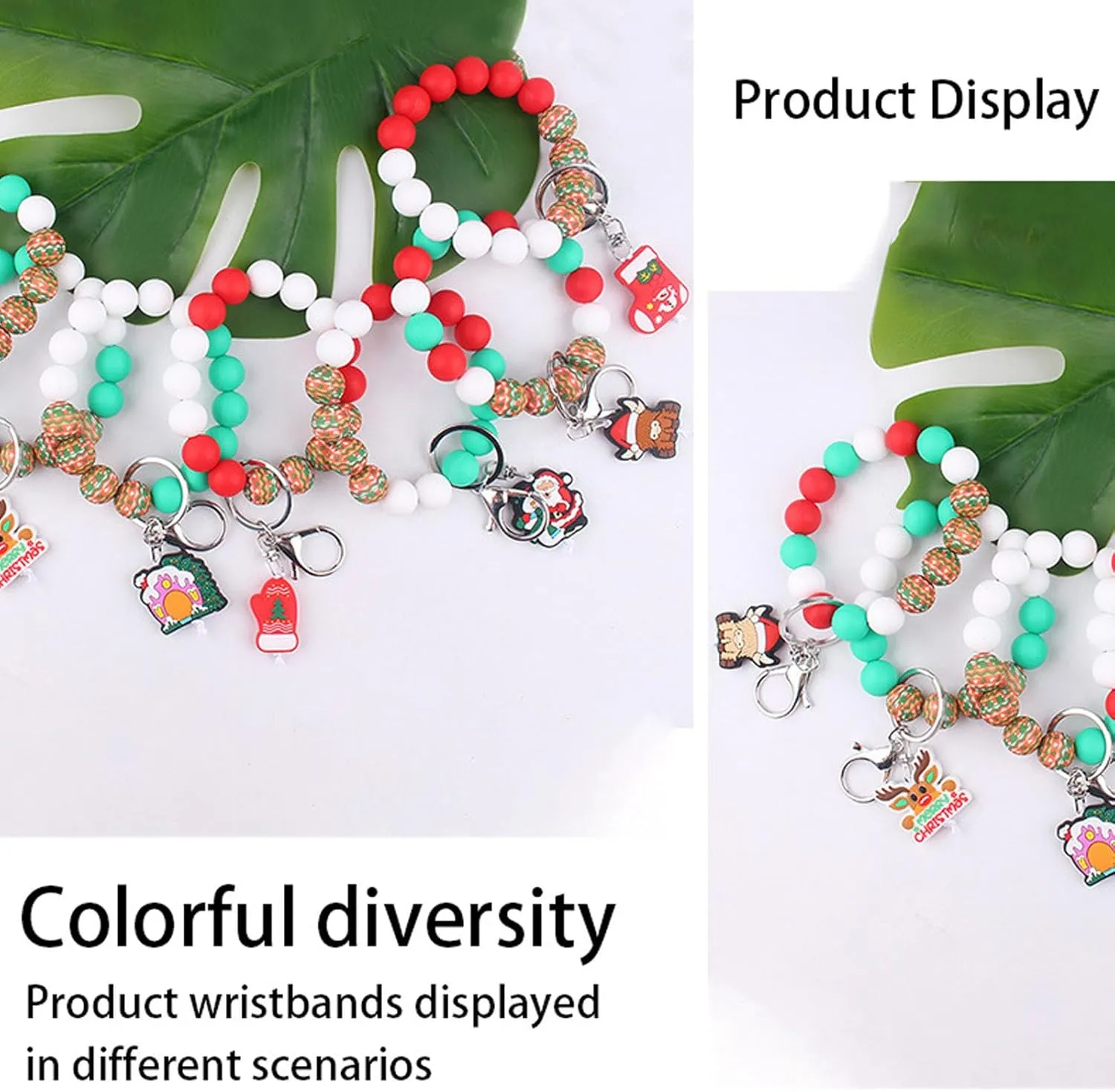 Santa Claus Boots Gloves Yak Silicone Beads Bracelet Keychain Wristlet Cute Key Holder for Women Christmas Charms