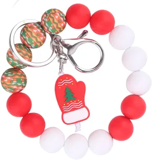 Santa Claus Boots Gloves Yak Silicone Beads Bracelet Keychain Wristlet Cute Key Holder for Women Christmas Charms