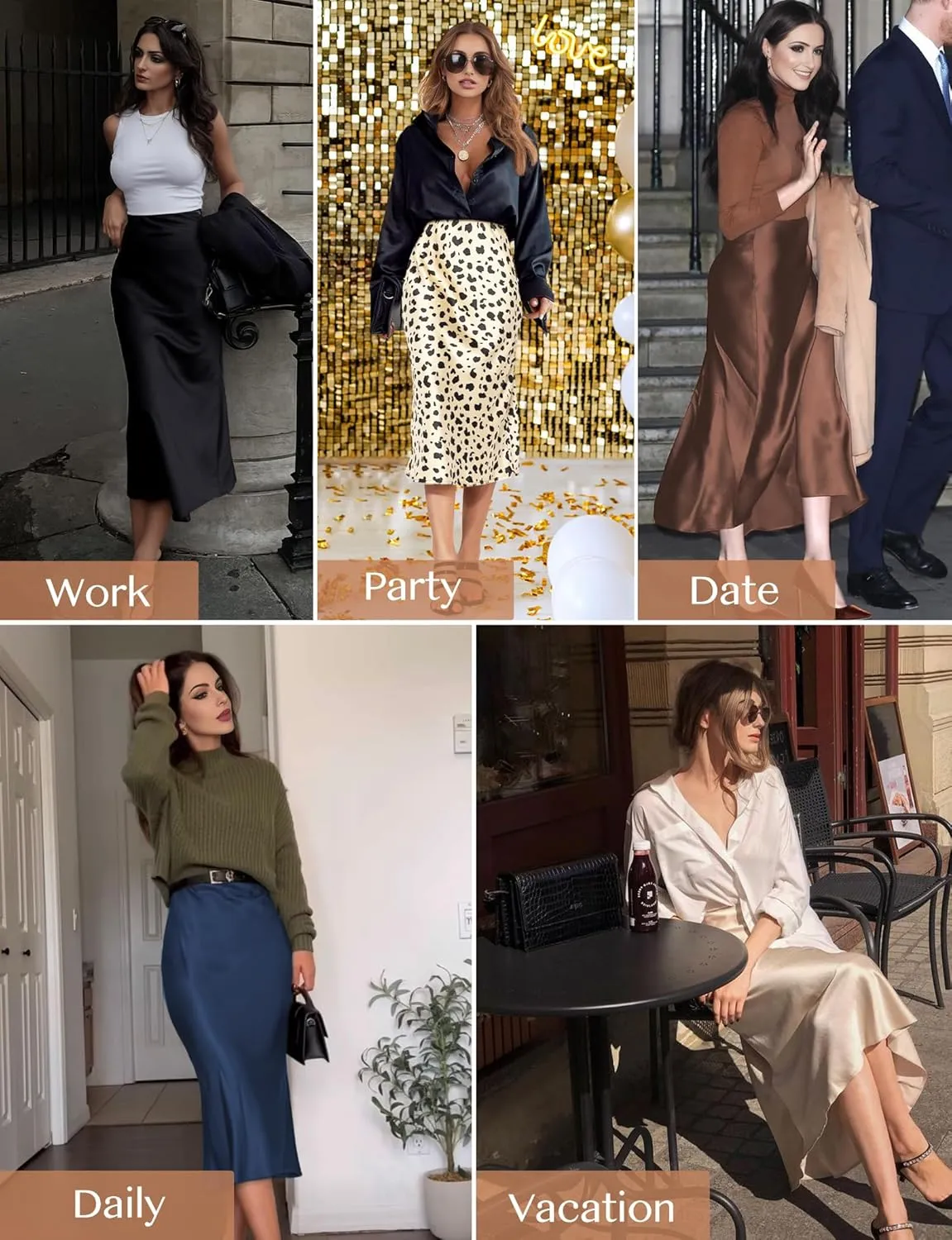 Satin Skirts for Women Trendy, High Waisted Womens Skirts Midi Long Length, Elegant Zipper Flared Elastic A-line Silk Skirts