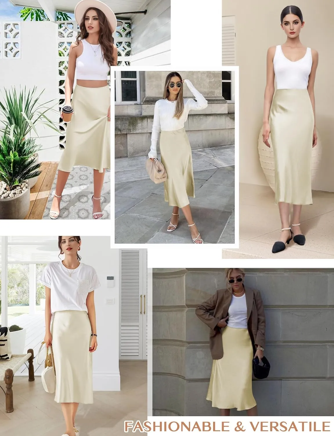 Satin Skirts for Women Trendy, High Waisted Womens Skirts Midi Long Length, Elegant Zipper Flared Elastic A-line Silk Skirts