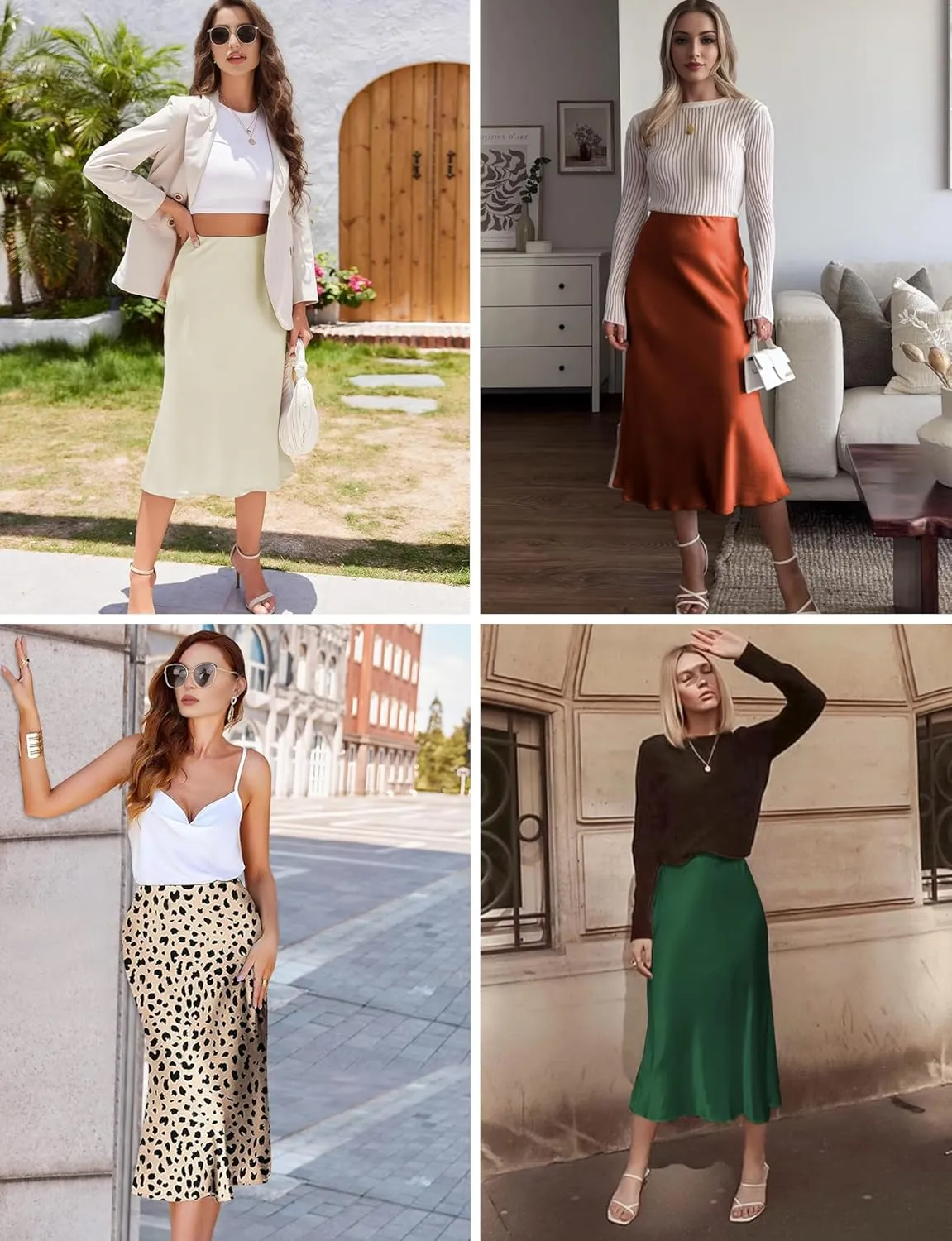 Satin Skirts for Women Trendy, High Waisted Womens Skirts Midi Long Length, Elegant Zipper Flared Elastic A-line Silk Skirts