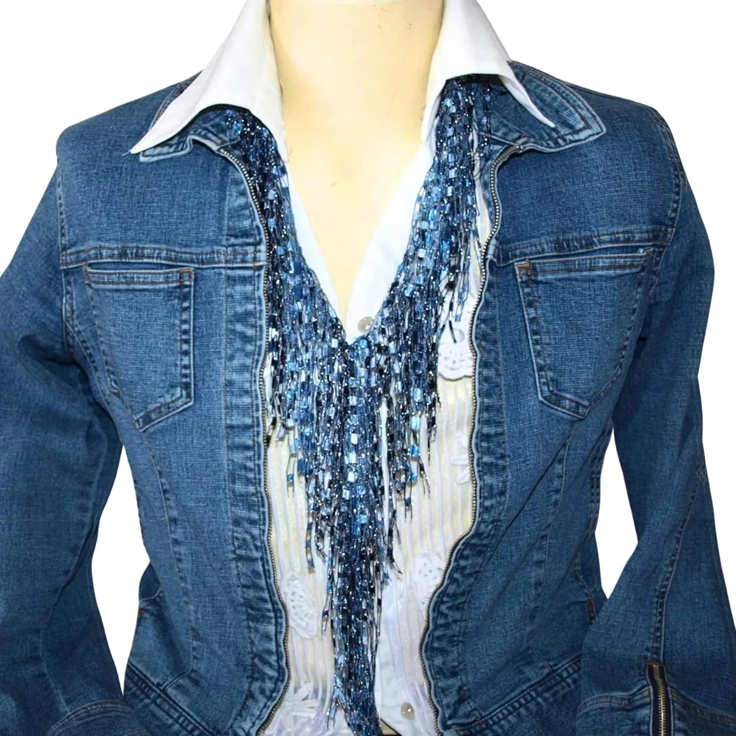 Scarves for Women Lightweight - Denim Scarf Necklaces for Women - Denim Necklaces for Women - Dressy Scarf - Blue Necklaces for Women - Jean Scarf Jewelry - Fringe Scarf - Blue Neck Scarf Wild Rag - Spring Summer Scarf (Blue)
