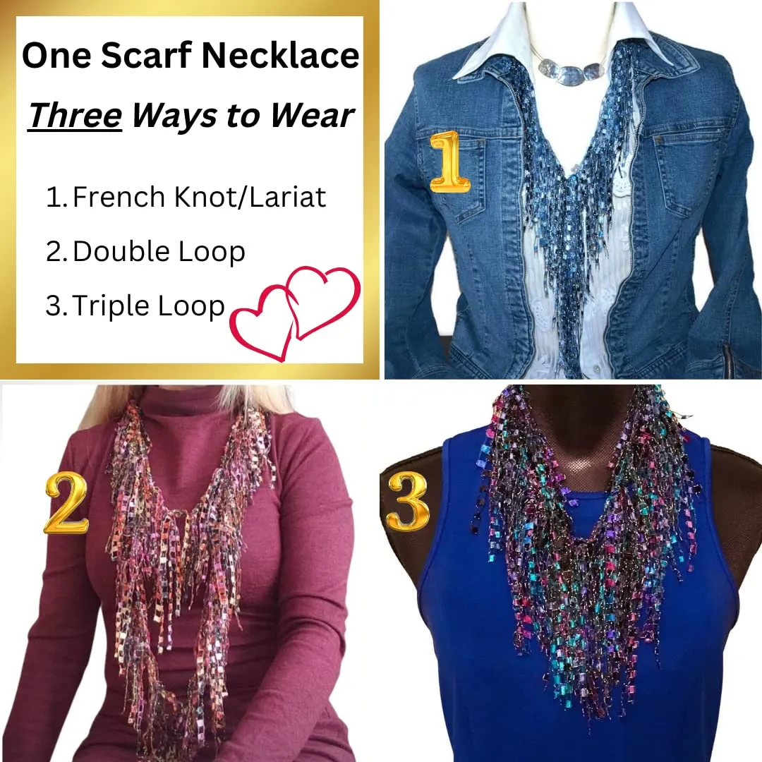 Scarves for Women Lightweight - Denim Scarf Necklaces for Women - Denim Necklaces for Women - Dressy Scarf - Blue Necklaces for Women - Jean Scarf Jewelry - Fringe Scarf - Blue Neck Scarf Wild Rag - Spring Summer Scarf (Blue)