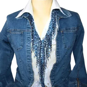 Scarves for Women Lightweight - Denim Scarf Necklaces for Women - Denim Necklaces for Women - Dressy Scarf - Blue Necklaces for Women - Jean Scarf Jewelry - Fringe Scarf - Blue Neck Scarf Wild Rag - Spring Summer Scarf (Blue)