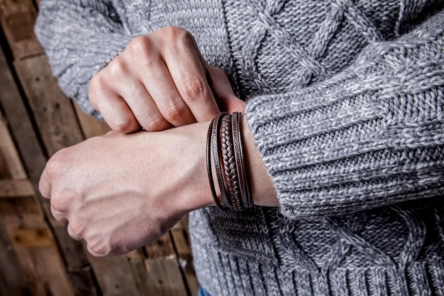 SERASAR | Premium Leather Bracelet [Braid] for Men in Black & Brown | Various Lengths | Magnetic Stainless Steel Clasp | Exclusive Jewellery Box | Great Gift Idea for Men