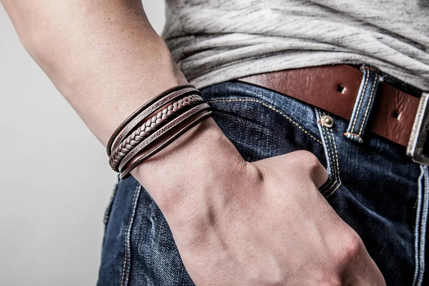 SERASAR | Premium Leather Bracelet [Braid] for Men in Black & Brown | Various Lengths | Magnetic Stainless Steel Clasp | Exclusive Jewellery Box | Great Gift Idea for Men