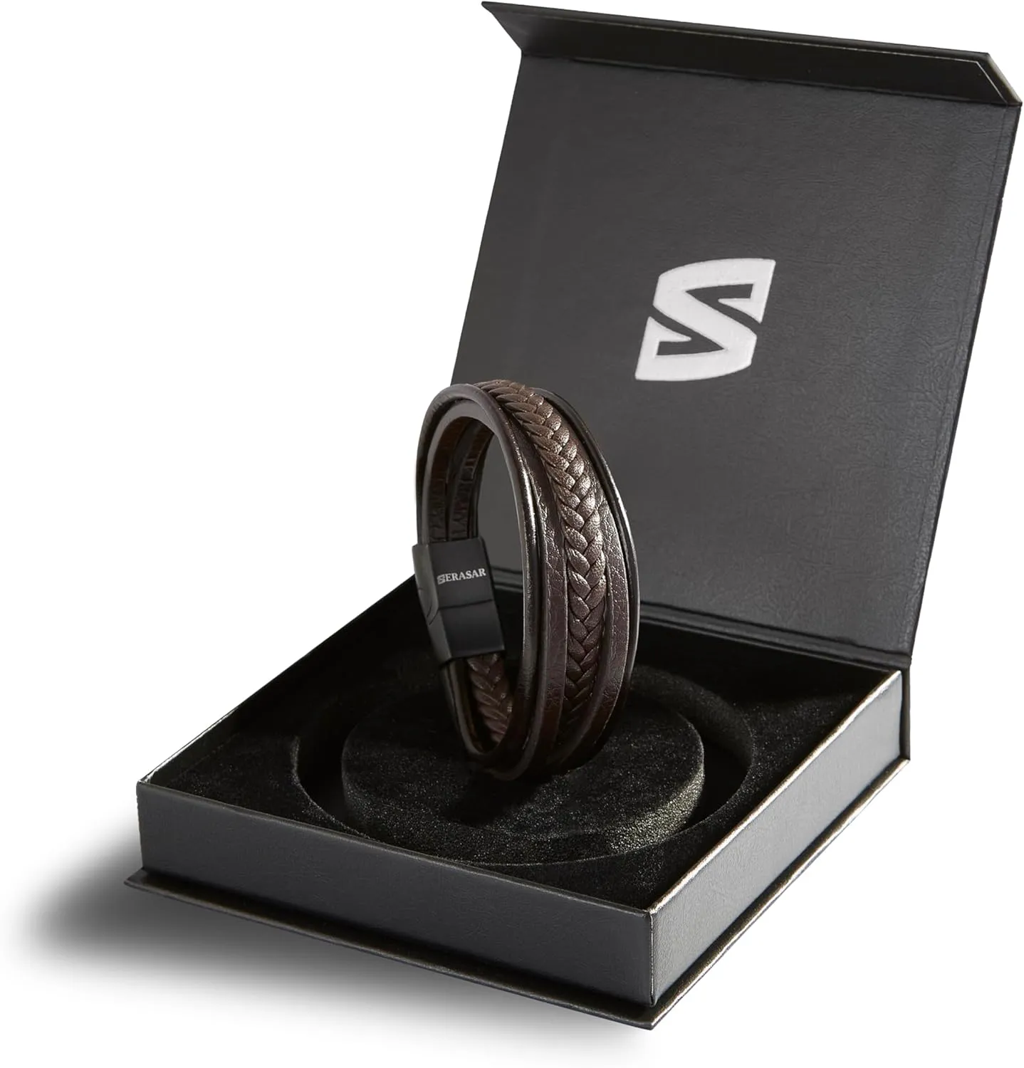 SERASAR | Premium Leather Bracelet [Braid] for Men in Black & Brown | Various Lengths | Magnetic Stainless Steel Clasp | Exclusive Jewellery Box | Great Gift Idea for Men