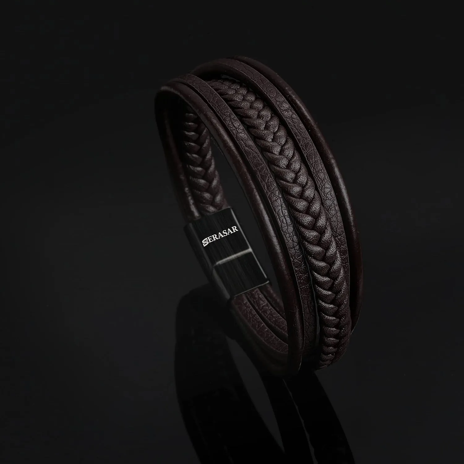 SERASAR | Premium Leather Bracelet [Braid] for Men in Black & Brown | Various Lengths | Magnetic Stainless Steel Clasp | Exclusive Jewellery Box | Great Gift Idea for Men