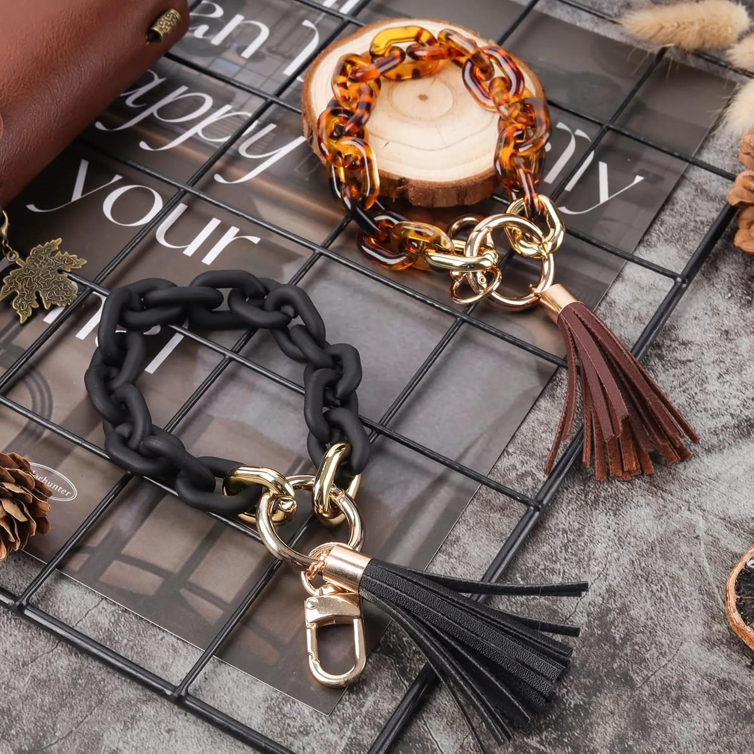 Silicone Key Ring Bracelets Wristlet Keychain Car Beaded Key Ring Bangle Chains for Women