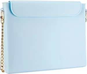 Silicone Makeup Bag, Travel Cosmetic Bag for Women with Chain, Slim Toiletry Bag for Traveling, Easy Carry Makeup Bag for Beauty Tools, and Brushes, Birthday Gifts for Girls-Light Blue