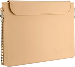 Silicone Makeup Bag with Chain, Cosmetic Bag Slim Toiletry Bag for Traveling, Anti-wrinkle Silicone Travel Bag, Easy Carry Cosmetic Bag for Beauty Tools, Birthday Gifts for Her-Khaki