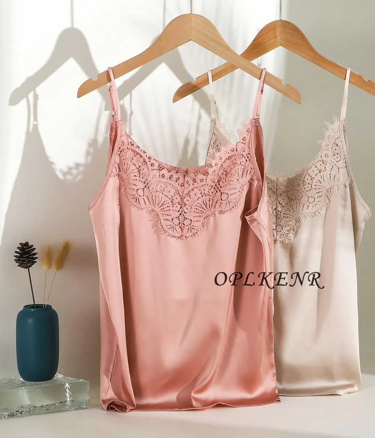 Silk Camisole Tops for Women, Sexy V-Neck Silk Satin Tank Tops Lace Trimmed Camisole