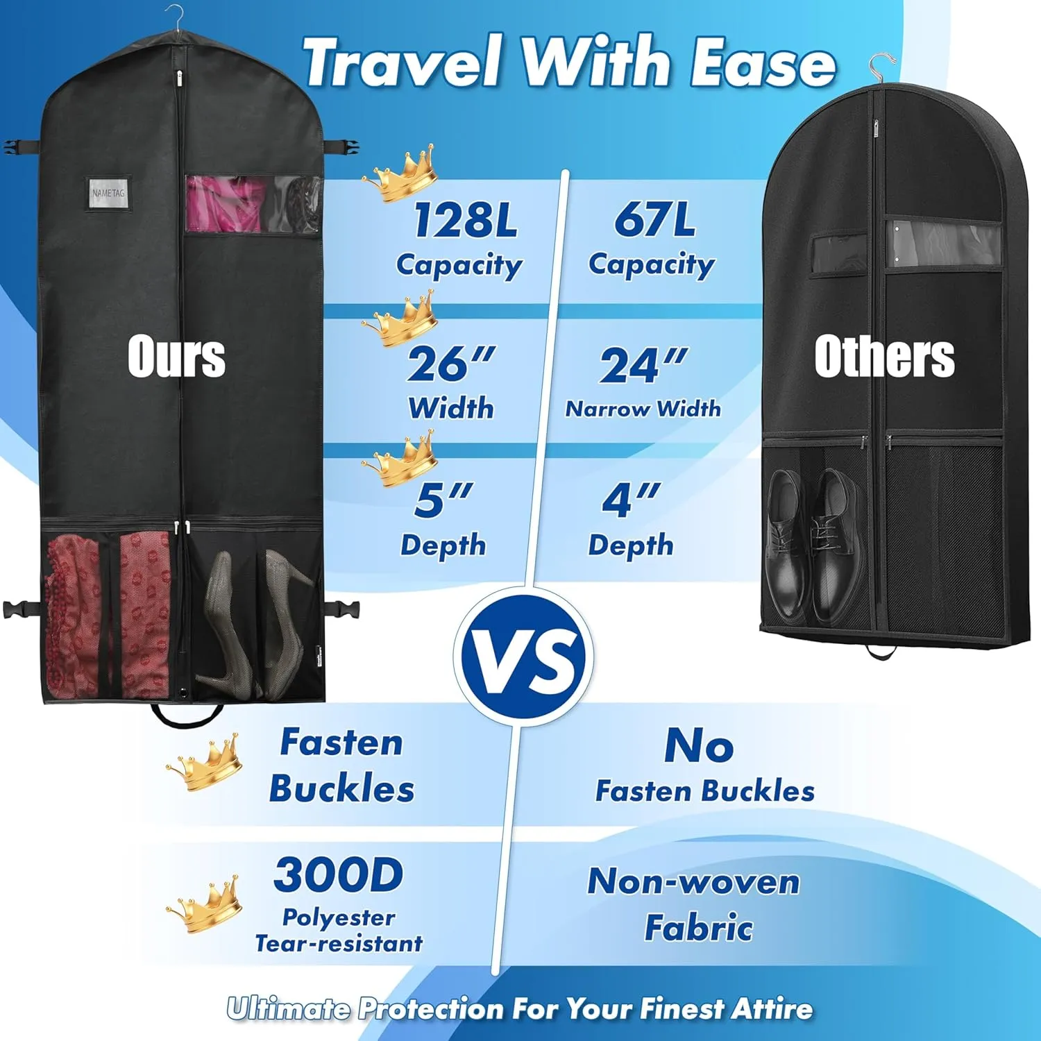 Simple Houseware 60-Inch Heavy Duty Garment Bag with Pockets for Suits, Tuxedos, Dresses, Coats