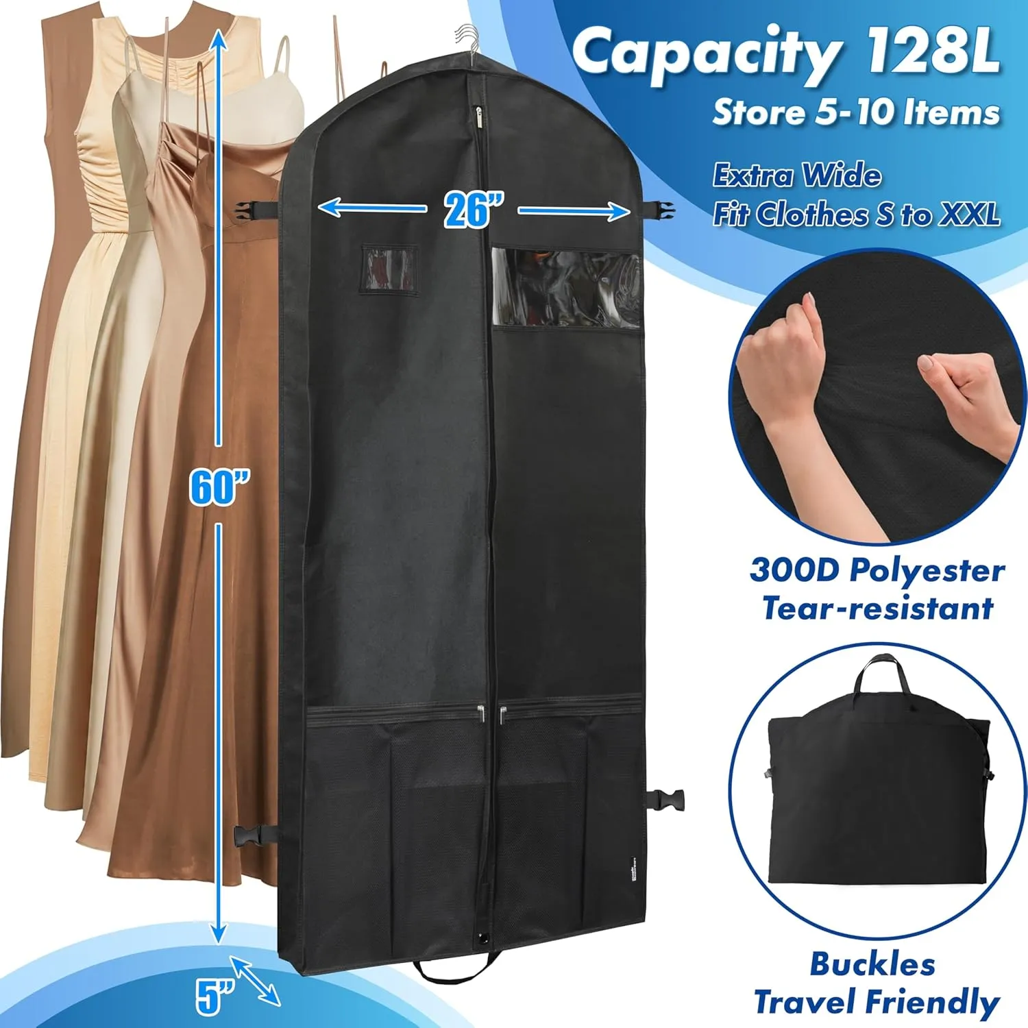 Simple Houseware 60-Inch Heavy Duty Garment Bag with Pockets for Suits, Tuxedos, Dresses, Coats