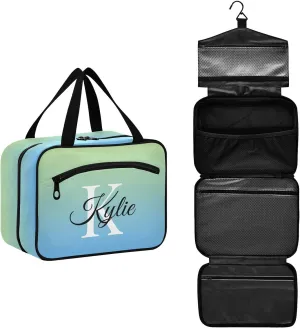 Sinestour Blue Gradient Personalized Toiletry Bag for Women Men Travel Makeup Bag Organizer with Hanging Hook Cosmetic Bags Hanging Toiletry Bag Travel Bag for Toiletries Shampoo Gifts Bottle