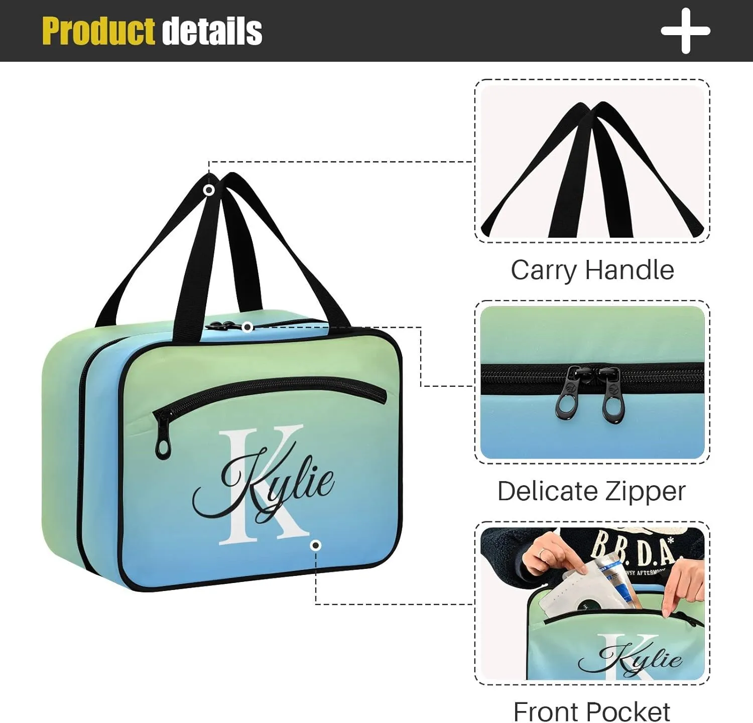 Sinestour Blue Gradient Personalized Toiletry Bag for Women Men Travel Makeup Bag Organizer with Hanging Hook Cosmetic Bags Hanging Toiletry Bag Travel Bag for Toiletries Shampoo Gifts Bottle