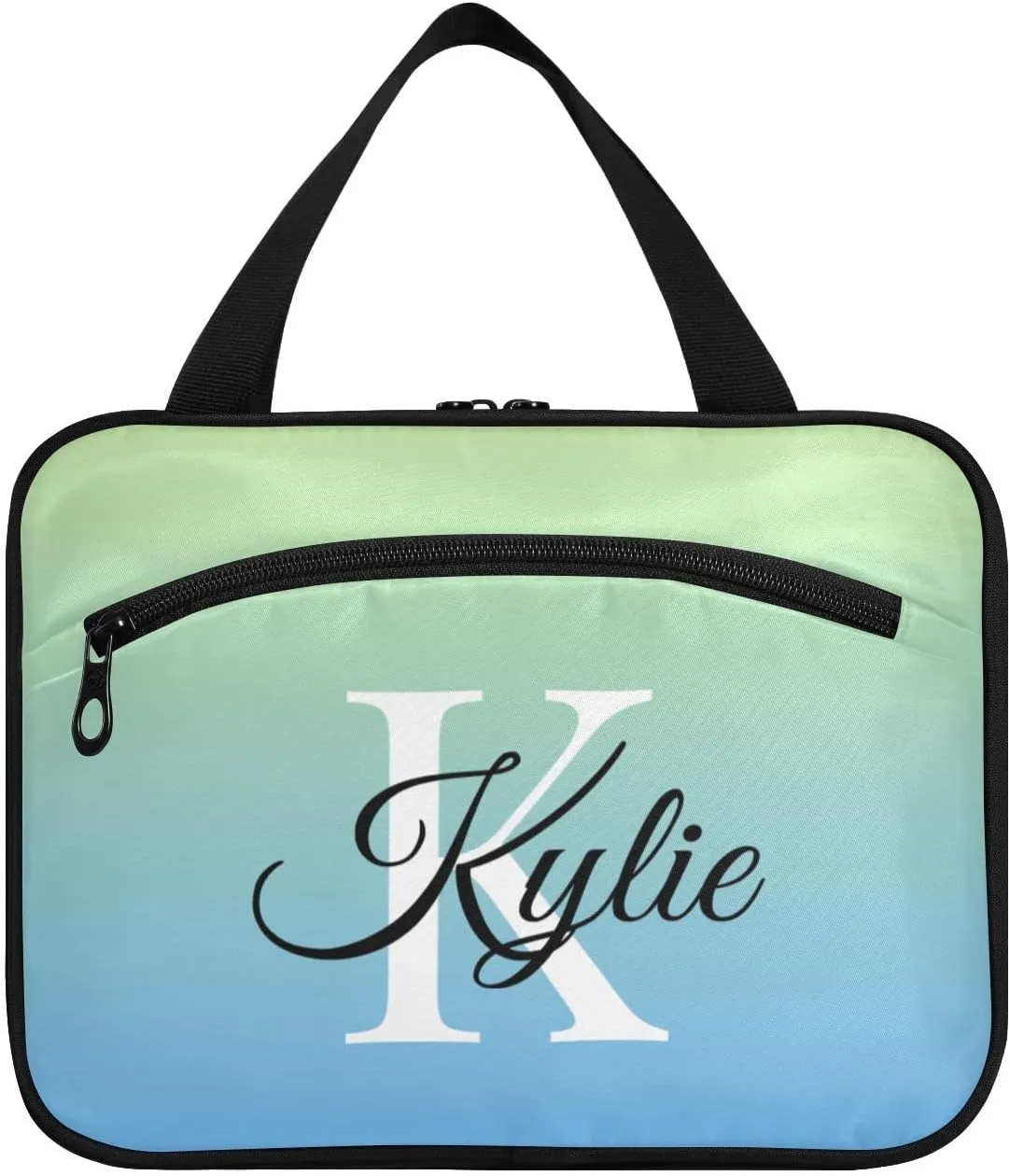 Sinestour Blue Gradient Personalized Toiletry Bag for Women Men Travel Makeup Bag Organizer with Hanging Hook Cosmetic Bags Hanging Toiletry Bag Travel Bag for Toiletries Shampoo Gifts Bottle