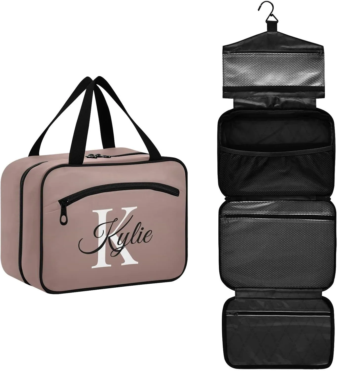 Sinestour Brown Gradient Personalized Toiletry Bag for Women Men Travel Makeup Bag Organizer with Hanging Hook Cosmetic Bags Hanging Toiletry Bag Travel Bag for Toiletries Accessories Brushes Gifts