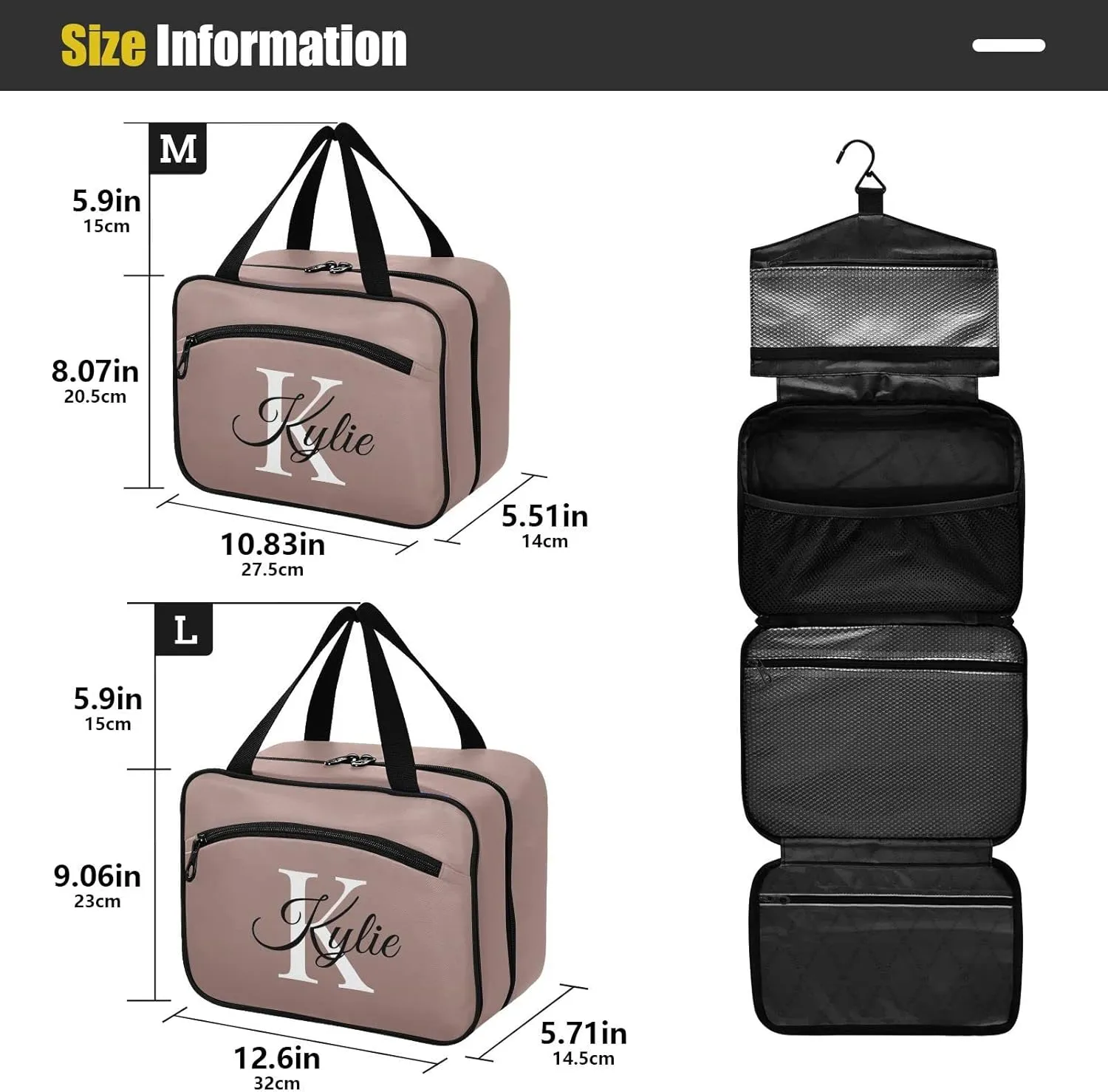 Sinestour Brown Gradient Personalized Toiletry Bag for Women Men Travel Makeup Bag Organizer with Hanging Hook Cosmetic Bags Hanging Toiletry Bag Travel Bag for Toiletries Accessories Brushes Gifts