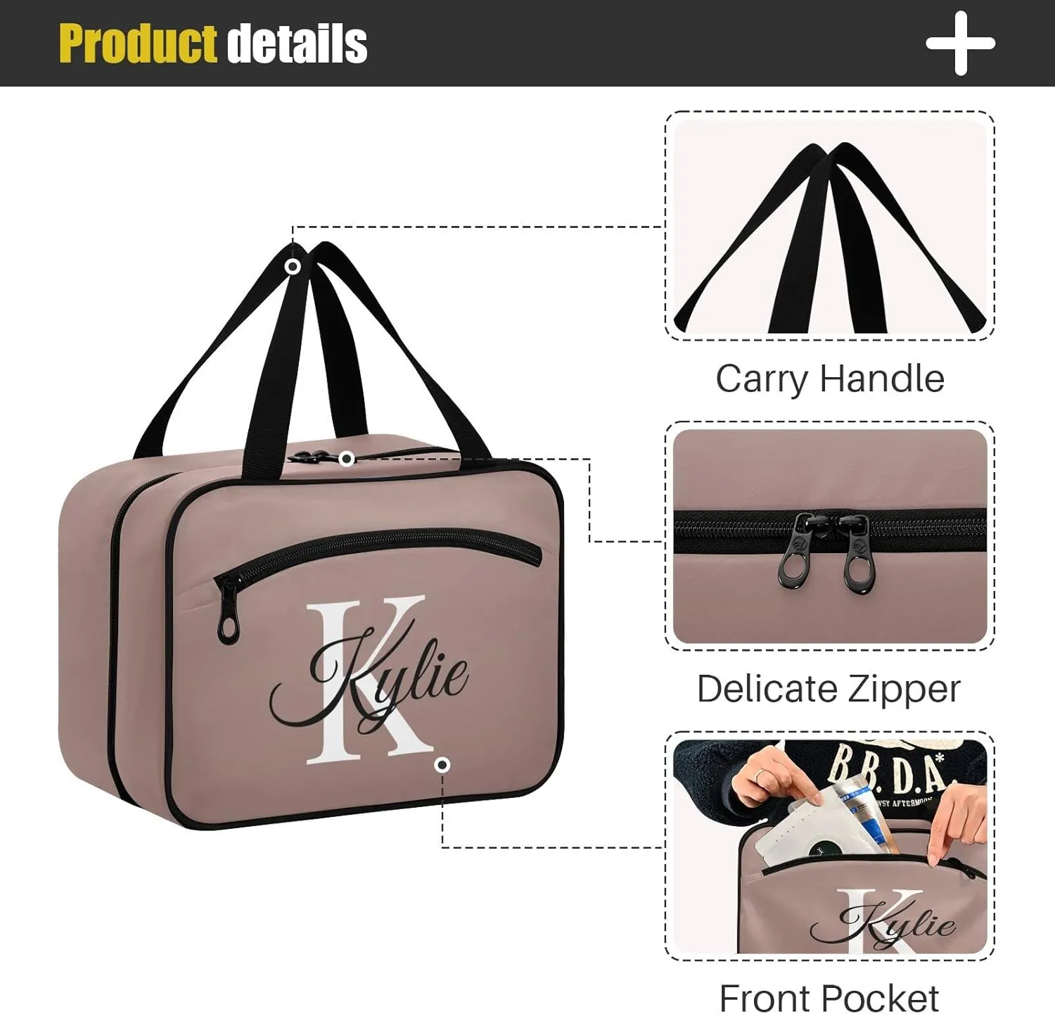 Sinestour Brown Gradient Personalized Toiletry Bag for Women Men Travel Makeup Bag Organizer with Hanging Hook Cosmetic Bags Hanging Toiletry Bag Travel Bag for Toiletries Accessories Brushes Gifts