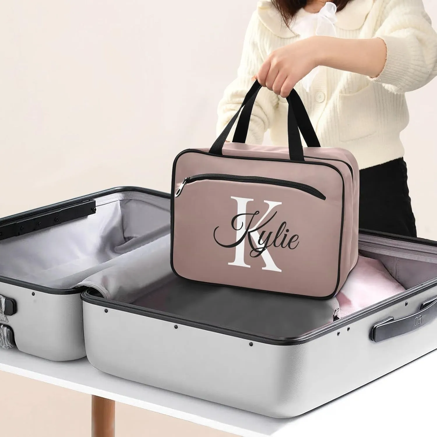 Sinestour Brown Gradient Personalized Toiletry Bag for Women Men Travel Makeup Bag Organizer with Hanging Hook Cosmetic Bags Hanging Toiletry Bag Travel Bag for Toiletries Accessories Brushes Gifts