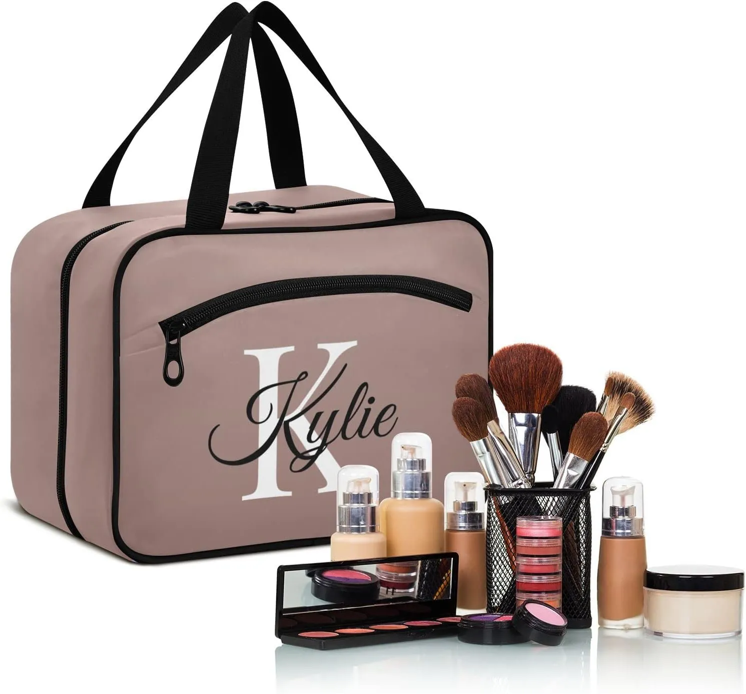 Sinestour Brown Gradient Personalized Toiletry Bag for Women Men Travel Makeup Bag Organizer with Hanging Hook Cosmetic Bags Hanging Toiletry Bag Travel Bag for Toiletries Accessories Brushes Gifts