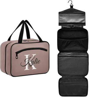 Sinestour Brown Gradient Personalized Toiletry Bag for Women Men Travel Makeup Bag Organizer with Hanging Hook Cosmetic Bags Hanging Toiletry Bag Travel Bag for Toiletries Accessories Brushes Gifts