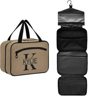 Sinestour Brown Personalized Toiletry Bag for Women Men Travel Makeup Bag Organizer with Hanging Hook Cosmetic Bags Hanging Toiletry Bag Travel Bag for Toiletries Shampoo Brushes Gifts
