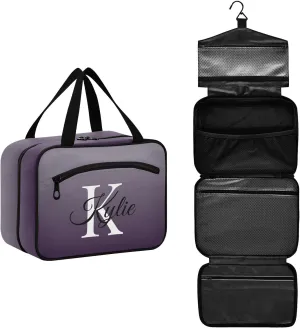 Sinestour Grey Gradient Personalized Toiletry Bag for Women Men Travel Makeup Bag Organizer with Hanging Hook Cosmetic Bags Hanging Toiletry Bag Travel Bag for Toiletries Brushes Accessories Bottle