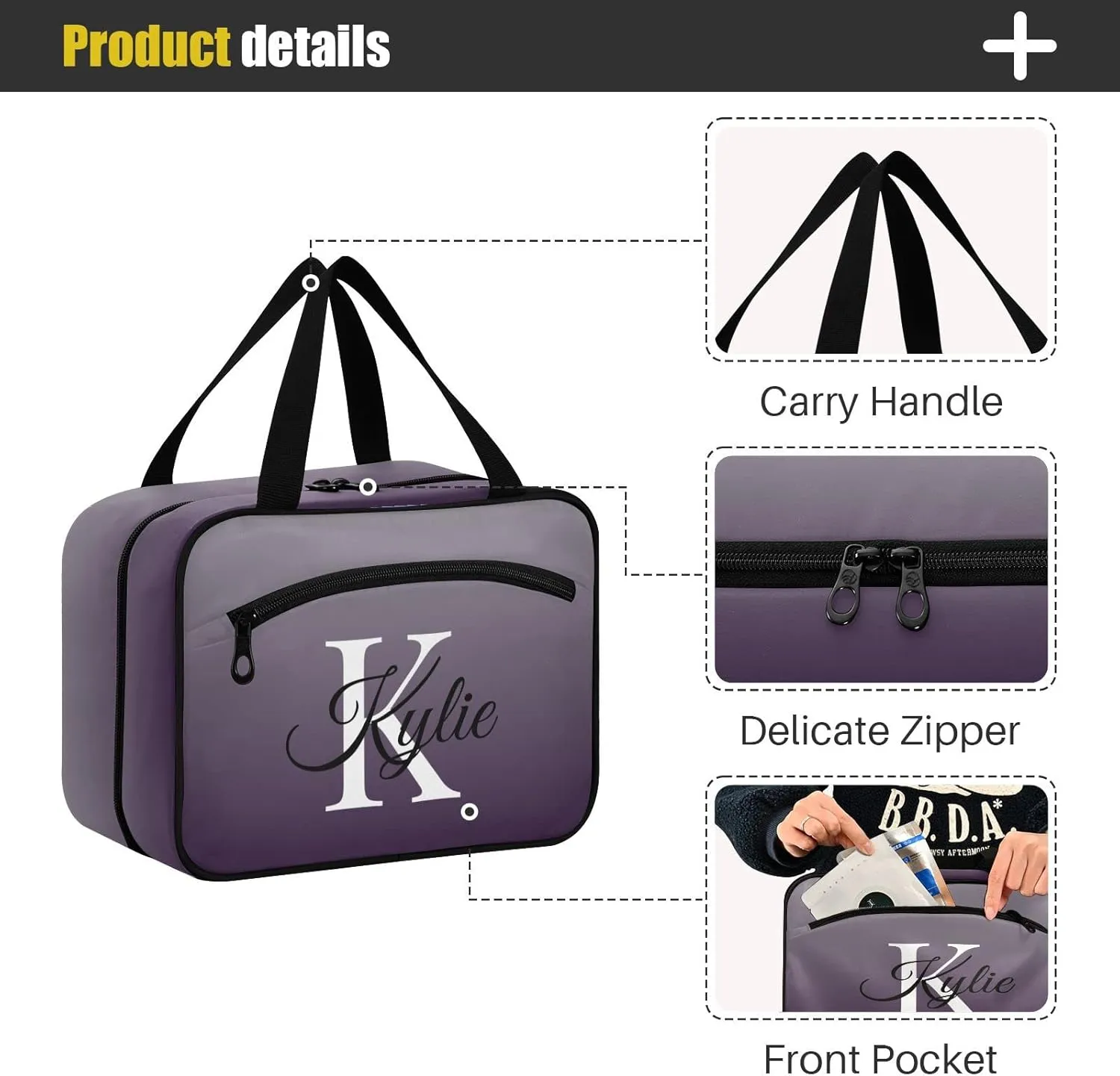 Sinestour Grey Gradient Personalized Toiletry Bag for Women Men Travel Makeup Bag Organizer with Hanging Hook Cosmetic Bags Hanging Toiletry Bag Travel Bag for Toiletries Brushes Accessories Bottle