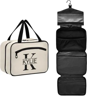 Sinestour Light Beige Personalized Toiletry Bag for Women Men Travel Makeup Bag Organizer with Hanging Hook Cosmetic Bags Hanging Toiletry Bag Travel Bag for Toiletries Brushes Gifts Bottle