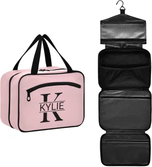 Sinestour Light Pink Personalized Toiletry Bag for Women Men Travel Makeup Bag Organizer with Hanging Hook Cosmetic Bags Hanging Toiletry Bag Travel Bag for Toiletries Shampoo Bottle Gifts