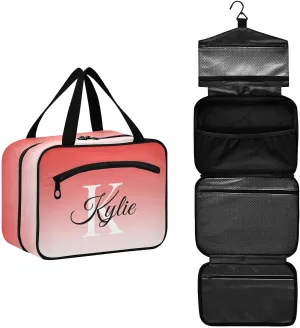 Sinestour Pink Gradient Personalized Toiletry Bag for Women Men Travel Makeup Bag Organizer with Hanging Hook Cosmetic Bags Hanging Toiletry Bag Travel Bag for Toiletries Gifts Accessories Shampoo