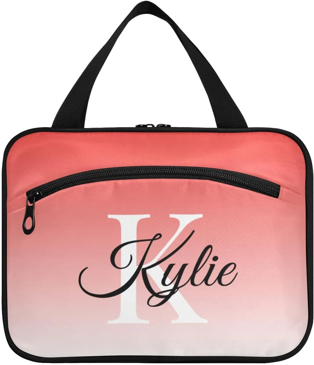 Sinestour Pink Gradient Personalized Toiletry Bag for Women Men Travel Makeup Bag Organizer with Hanging Hook Cosmetic Bags Hanging Toiletry Bag Travel Bag for Toiletries Gifts Accessories Shampoo
