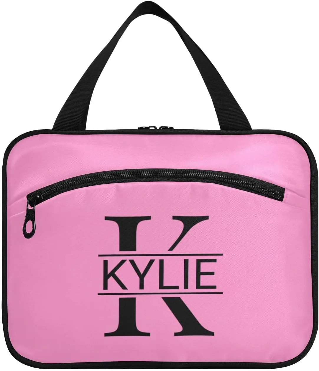 Sinestour Pink Personalized Toiletry Bag for Women Men Travel Makeup Bag Organizer with Hanging Hook Cosmetic Bags Hanging Toiletry Bag Travel Bag for Toiletries Brushes Accessories Gifts