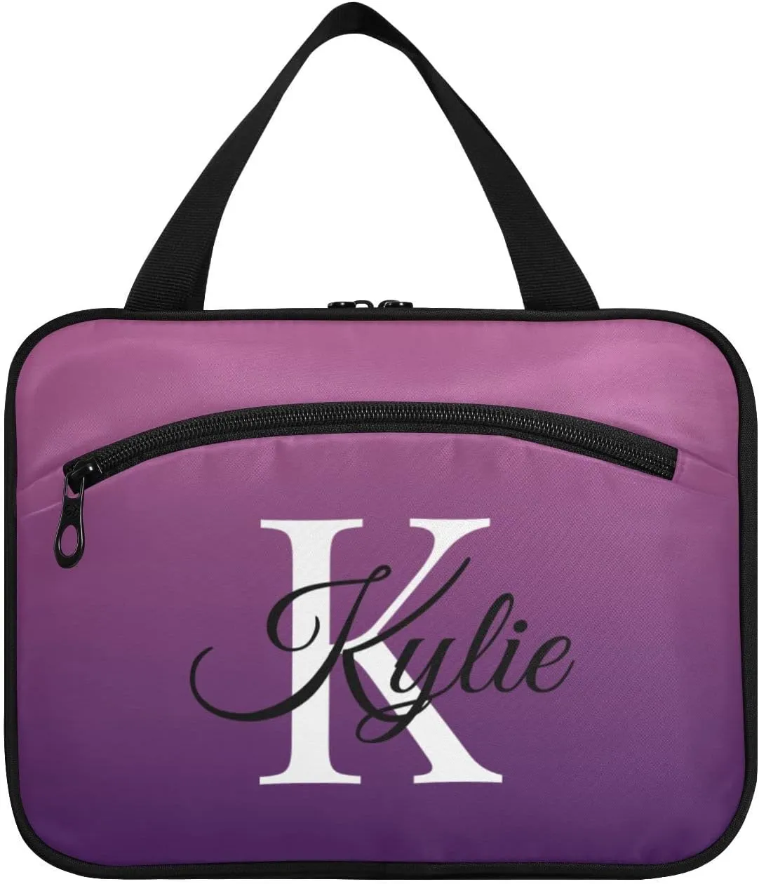 Sinestour Purple Gradient Personalized Toiletry Bag for Women Men Travel Makeup Bag Organizer with Hanging Hook Cosmetic Bags Hanging Toiletry Bag Travel Bag for Toiletries Accessories Brushes Bottle