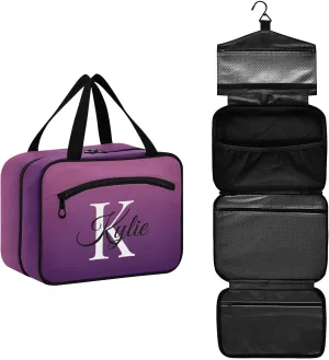 Sinestour Purple Gradient Personalized Toiletry Bag for Women Men Travel Makeup Bag Organizer with Hanging Hook Cosmetic Bags Hanging Toiletry Bag Travel Bag for Toiletries Accessories Brushes Bottle