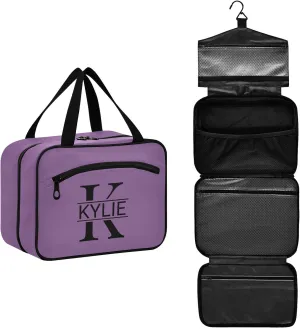Sinestour Purple Personalized Toiletry Bag for Women Men Travel Makeup Bag Organizer with Hanging Hook Cosmetic Bags Hanging Toiletry Bag Travel Bag for Toiletries Brushes Accessories Gifts