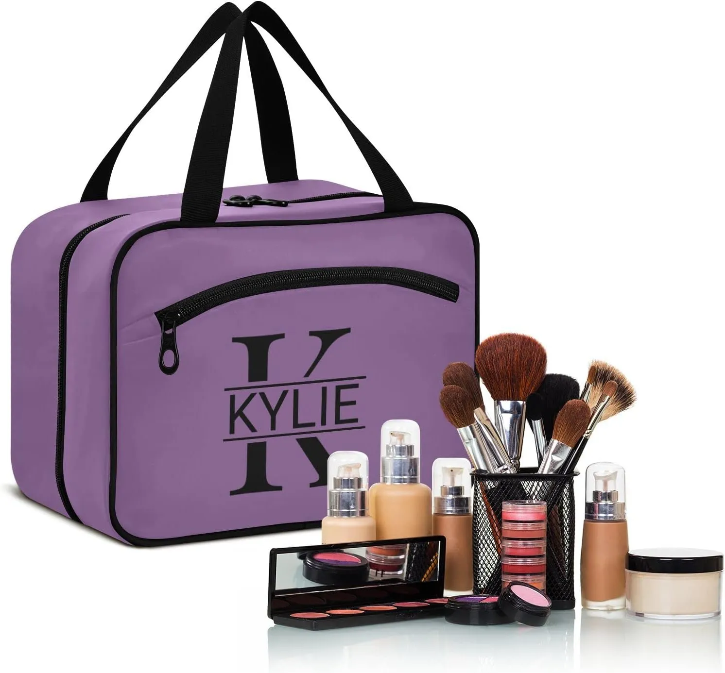 Sinestour Purple Personalized Toiletry Bag for Women Men Travel Makeup Bag Organizer with Hanging Hook Cosmetic Bags Hanging Toiletry Bag Travel Bag for Toiletries Brushes Accessories Gifts