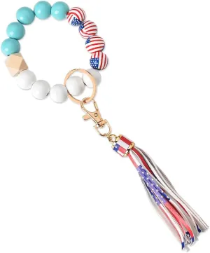 Sisadodo American Flag Keychain Bracelet for Women Girls Wristlet Keychain Bracelets for Girls Wristlet Keychain for Women