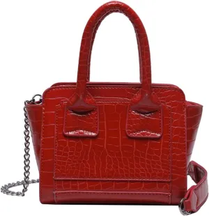 Small Retro Tote Bag for Women Leather Crossbody Bags Chain Shoulder Bag Top Handle Handbag Purses Hobo Totes (Red)