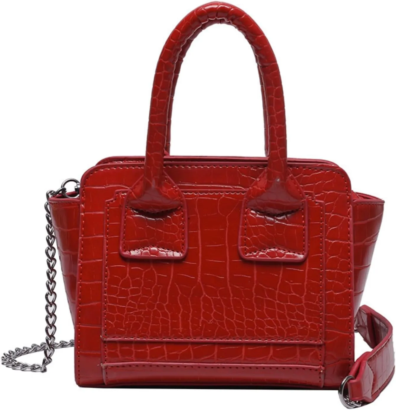 Small Retro Tote Bag for Women Leather Crossbody Bags Chain Shoulder Bag Top Handle Handbag Purses Hobo Totes (Red)