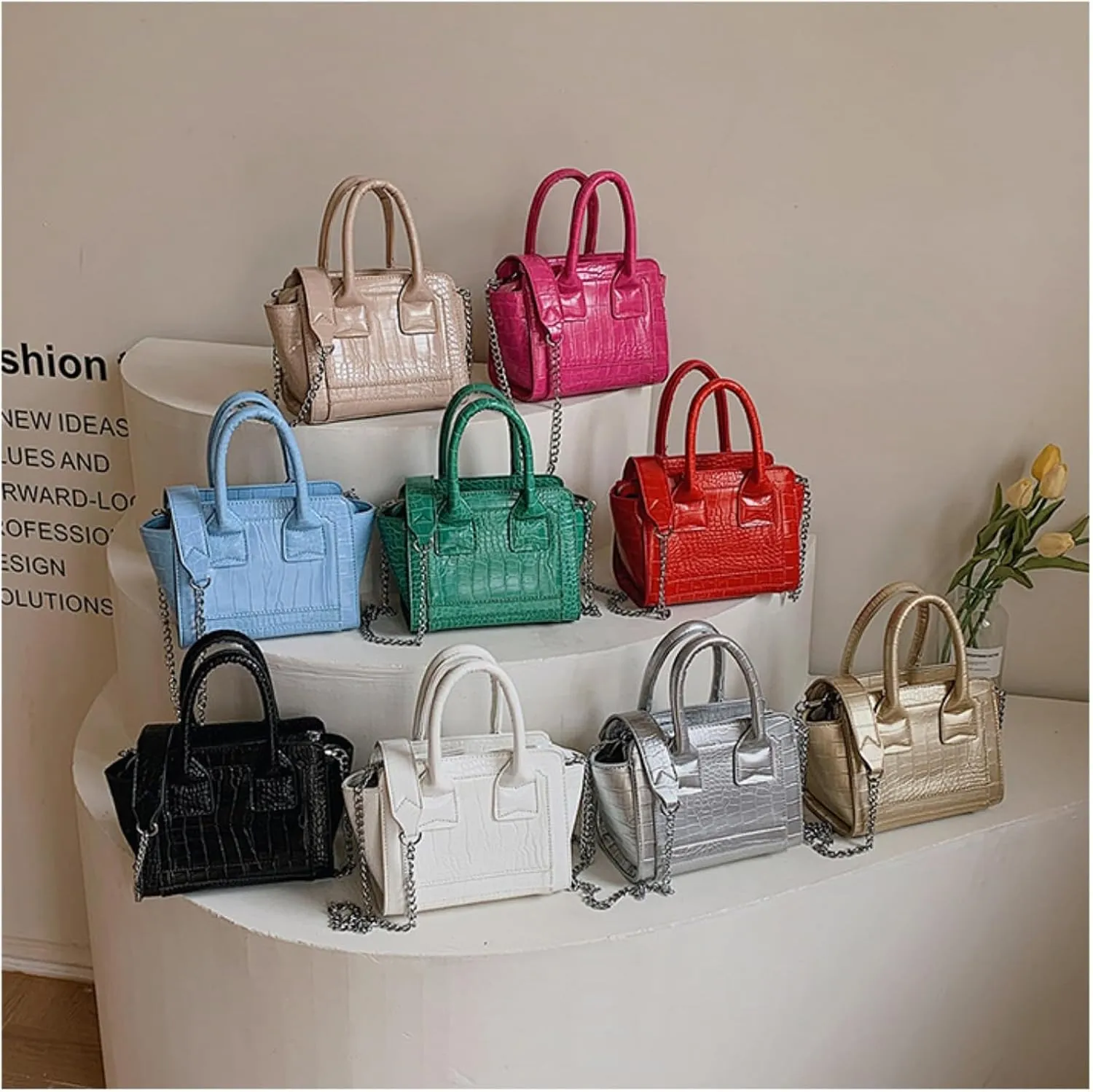 Small Retro Tote Bag for Women Leather Crossbody Bags Chain Shoulder Bag Top Handle Handbag Purses Hobo Totes (Red)