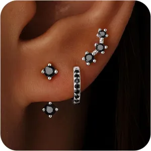 Small Sterling Silver Huggie Hoop Earrings Set for Women, 14K Gold Plated Cartilage Earings for Multiple Piercing Hypoallergenic Trendy Jewelry, Dainty Tiny Mini Stack Cubic Zircon Earring Gift
