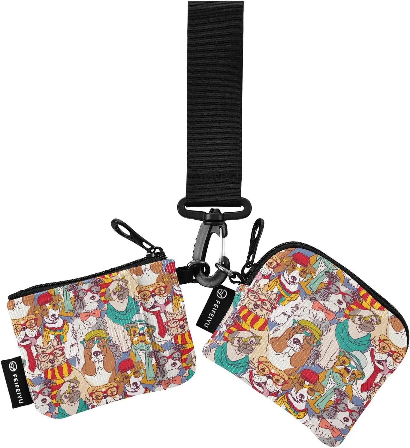 Small Wallet for Women Cute Dog Hipster Animals Zip Around Dual Pouch Wristlet Wallets for Women Portable Card Wallet