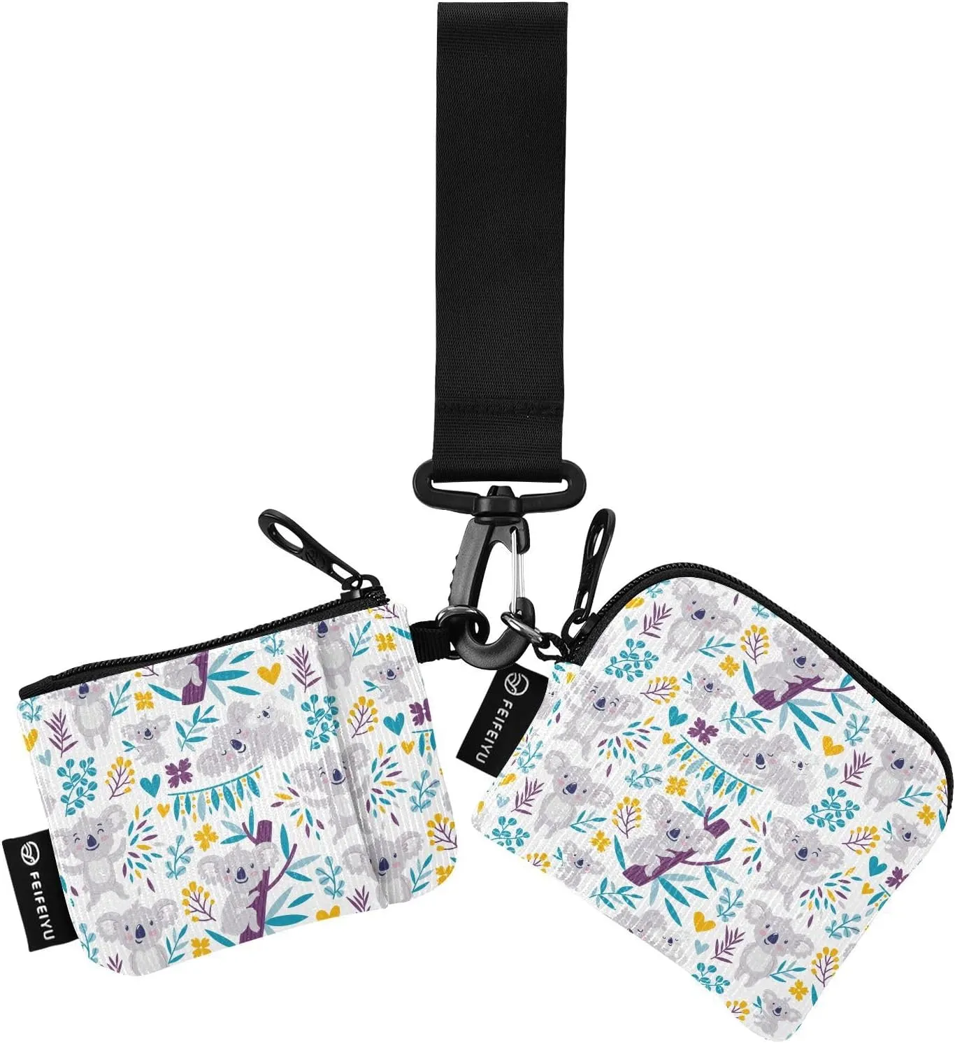 Small Wallet for Women Cute Koala Bears Florals Zip Around Dual Pouch Wristlet Wallets for Women Portable Card Wallet
